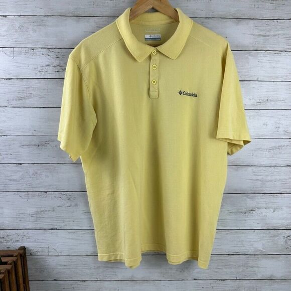 Columbia Polo Shirt XL yellow Short Sleeve‎ Omni wick Outdoor Mens - Picture 1 of 10